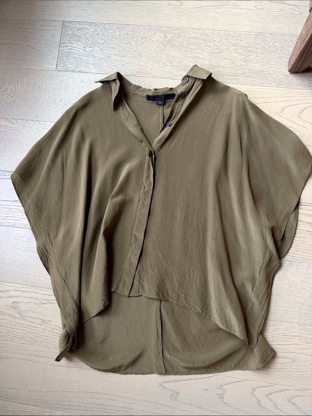 All Saints Olive Button-Front Dolman Blouse